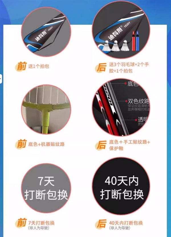 1年内打断包赔：羽毛球拍2支+3球+拍包套装到手14.9元