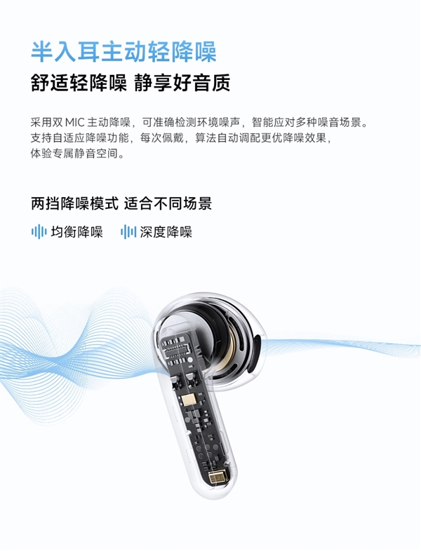 199元 Redmi Buds 6S明天首销：支持主动降噪 33小时续航