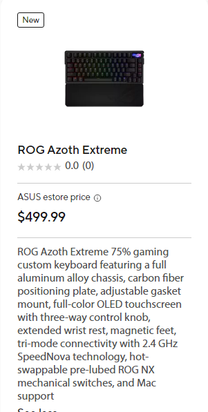 顶级键盘！华硕ROG Azoth Extreme发布：售价相当于RTX 4070